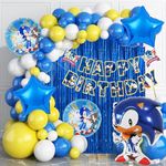 Rozi Decoration Sonic Birthday Balloons Decorations with Blue Theme Backdrop for Birthday Decor, Sonic Theme Birthday Decorations for Boys, Girls, Kids Birthday Parties Pack of 54 Pcs