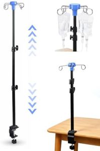 Adjustable Desk IV Pole, 16 to 31 Inch Telescopic IV Stand with 4 Hooks, Portable Clamp-On IV Infusion Holder for Home, Clinic & Hospital Use
