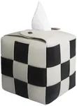 MSJGA Tissue Box Cover, Square PU Leather Tissue Box Holder with Metal Buckle, Checkered Tissue Box, Decorative Organizer for Bedroom, Vanity Desk, Nightstand, Bathroom, Office (White)