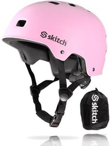 SKITCH Skateboard Helmet for Kids Teens with Premium Memory Foam Padding | Triple Certified Adjustable Protective Sport Head Gear Scooter Roller Skate Inline Skating Rollerblading | Rosy Pink (M)