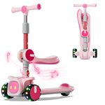 3 Wheel Scooter for Kids - Foldable & Unbreakable, 2-in-1 Kick Scooter with Music and Lights, Adjustable Height, Wide Deck, Flashing Wheel Lights, Easy for Beginner Toddlers Aged 3-12