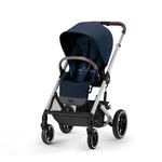 Cybex Balios S Lux 2 Stroller Front Facing or Parent Facing Seat with All-Terrain Wheels and Front Wheel Suspension, One-Pull Harness, One-Hand Fold, Extra Large Storage Basket - Silver Frame and Ocean Blue Seat