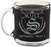 Personalized Etched Monogram 12oz Clear Glass Coffee Cup, Scott, Customized Gift, Unique Initial Mug