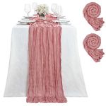 Dusty Rose Table Runner Boho Cheesecloth Table Runner 2 Packs 36x120 Inches Vintage Table Runner for Wedding Bridal Shower Baby Shower Decorations