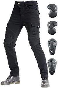 Men's Motorcycle Riding Pants Denim Jeans Protect Pads Equipment with Knee and Hip Armor Pads VES6 (Black, XL=34), Black, X-Large