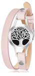 Wild Essentials Tree of Life Pink Leather Band Essential Oil Diffuser Bracelet, Stainless Steel Aromatherapy Locket with 12 Color Pads, Womens Jewelry Gift Set