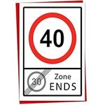 Funny 40th Birthday Card, 40 Speed Limit, 30 Zone Ends, Happy 40th Birthday Card 40th Birthday Card for Men or Women, Blank Inside