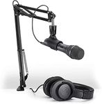 Audio-Technica AT2005USBPK Vocal Microphone Pack for Streaming/Podcasting, Includes USB and XLR Outputs, Adjustable Boom Arm, & Monitor Headphones,Black