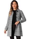 Allegra K Women's Peter Pan Collar Single Breasted Overcoat Winter Long Coat Black White L