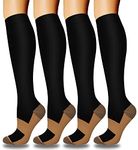 DHSO 4 Pairs Graduated Copper Compression Socks for Men and Women(15-20mmHg), Compression Stocking for Swelling, Running, Hiking, Travel, Nursing(4 Pack Black, Large-X-Large)