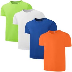 Juephe 4 Pack Boys/Youth/Kids Quick Dry Sports Tee Shirt Mesh Moisture Wicking Active Athletic T-Shirt(4-18Years)