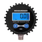 MEASUREMAN 2-1/2" Dial Size Digital Air Pressure Gauge with 1/4'' NPT Bottom Connector and Protective Boot, 0-200psi, Accuracy 1%, Battery Powered with LED Light