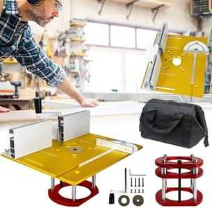 VKE Table Defonceuse a Bois, Défonceuse sur Table Aluminium pour Moteurs avec 64 à 65 mm de Diamètre, Plaque Lift Base Support Levée Maximale 51Mm, Affleureuse avec Sac de Rangement (Ensemble Jaune)