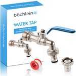 Bächlein Universal Water Tap for The Garden [Blue] incl. 2 Hose Connections - Noble Ball Valve with 1/2 and 3/4 Inch Connection, Outlet Tap Outside