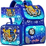 HPJGD Boys Tiger Backpack,15"" Kids Bookabag with Lunch Box, 3PCS Shcool Bag Set for Elementary Preschool Toddler