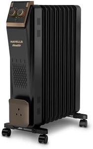 Havells 9 Fin Hestio Straight Fin OFR (Oil Filled Radiator)|Room Heater|2400 W|3 Heat Settings & PTC Fan Heater|Inclined Control Panel|Retractable Wheels| Comfortable Breathing|360° Heating (Black)