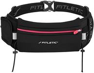 Fitletic Running Belt with Side Pocket, Loops for Energy Gels, Race Bib Number Holder. Waist Pack Water Resistant Phone Holder. Model Ultimate II