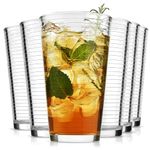 ALINK Glassware Drinking Glasses Set of 6, Premium Quality 16 Oz Highball Glass Cups. Coolers, Ribbed Glassware. Ideal for Water, Juice, Cocktails, and Iced Tea. Dishwasher Safe