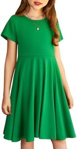 Arshiner Little Girls Short Sleeve A Line Casual Skater Dress, Green, 130(Age for 8-9Y)