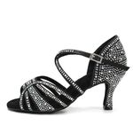 HROYL Women Rhinestone Dance Shoes Ballroom Latin Salsa Bachata Performance Dance Dancing Shoes YCL356, 3inch Heel Black-l356, 8