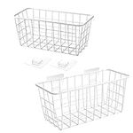 LeleCAT Hanging Kitchen Baskets For Storage Adhesive Sturdy Small Wire Storage Baskets with Kitchen Food Pantry Bathroom Shelf Storage No Drilling Wall Mounted,2 PACK,White