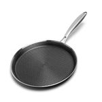 Innerwell Stainless Steel Crepe Pan 26 cm, Nonstick Stainless Steel Honeycomb Coating Pancake Pan, Non Stick Flat Skillet Tawa Dosa Tortilla Griddle Pan, Induction Compatible, PFOA Free