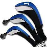 FINGER TEN Golf Club Head Covers for Woods Long Cover Driver Hybrid Fairway, Headcovers with Interchangeable No. Tag Novelty Durable Fit Woods Clubs (Blue-3 pack (1 Driver& 1 Fairway&1 Hybrid))