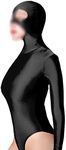 Women's Sexy Zentai Bodysuit Mask 2 Way Zipper Hood Catsuit Party Cosplay Costume Unitard Black