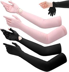 Yahenda 2 Pairs Women UV Long Sun Protection Gloves Touchscreen Arm Sun Driving Gloves UPF 50+ for Outdoor Sports Cycling (Pink, Black)