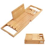 Utoplike Bamboo Bathtub Trays Caddy Bath Tray for Tub, Adjustable Bathroom Bathtub Organizer with Book Tablet Wine Cup Towel Holder, Bathroom Trays