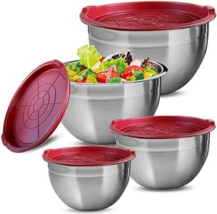 XSQUO Set Gourmet Tools Steel Bowls with Silicone Lid - Metal, Red, 13.40 x 23.40 x 22, 80