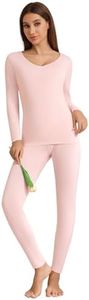 WiWi Thermal Underwear Set for Women Long Johns Sets Base Layer Pajama Thermals Warm Top & Bottom Bamboo Viscose Pjs S-XXL, Cream Pink, Medium