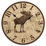 Personalized Rustic Moose Wall Clock 10 Inch Moose Elk Wall Clock Battery Operated Non-Ticking Vintage Large Wall Clocks for Living Room Kitchen Bedroom Decor