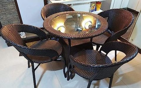 Ratan Indai Garden Patio 4 Seater Chair and Table Set Outdoor Balcony Garden Coffee Table Set Furniture with 1 Table and 4 Chairs Set