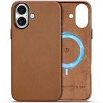 SHIELDON Case for iPhone 16 Plus 2024, Genuine Leather Magnetic Wireless Charging Case [Non-Slip][Anti-Scratch][Metal Buttons] Full Body Protective Cover Compatible with iPhone 16 Plus - Saddle Brown