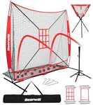 Bearwill Baseball Net, 7x7ft Softball Pitching Net with Large Ball Collection System, Batting Net Hitting Net with 2 Strike Zones, Batting Tee, Ball Caddy, Carry Bag, Baseball Training Equipment