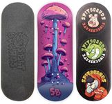 SPITBOARDS 34 mm Fingerboard Deck - Real Wood (5-Layers) Classic Popsicle Street Shape - Size: 34 x 96 mm - Single Graphic Deck (Real Wear) - Optimised Concave - Alien Mushrooms