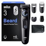 Braun Series 3 Beard Trimmer for Men, 6-in-1 Grooming Kit, Ultra-Sharp Blades, 40 Precision Lengths, 50 Min Cordless, BT3565 Black/Blue