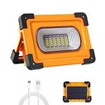 T-SUN 60W Solar Portable Work Light, USB Rechargeable LED Camping Lights, 4 Modes, 9000mAh Power Bank, Waterproof Emergency Security Lights for Car Repairing, Hiking, Fishing, Power Cuts and More.