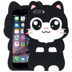 Dumkery Cute Phone Case Compatible with iPhone 7 Plus, Black Cat iPhone 8 Plus Case, Kitty Cat iPhone 6 Plus Case, Kitten iPhone 6s Plus Case, 3D Cartoon Animals Soft Silicone Shockproof Case Cover