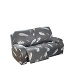 CZADMXP Stretch Recliner Sofa Covers, Printed Recliner Sofa Slipcovers for 1/2/3 Seater, Reclining Couch Cover Furniture Protector with Side Pocket (Grey feathers,2 seater)