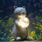 Goodeco Cat Statue Garden Ornaments Solar Powered LED Lights, Outdoor Garden Cats Figurine With Gazing Solar Ball Cat Decoration For Patio Lawn Yard Decor Gifts for Women/Mom Birthday Grey 19.2cm