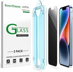 amFilm (2 Pack OneTouch Compatible with iPhone 14/iPhone 13/iPhone 13 Pro Privacy Screen Protector 9H Tempered Glass 6.1" Anti Spy Private Edge to Edge Full Coverage with Easy Installation Kit