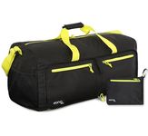 Eono 90L Foldable Travel Duffle Bag Hold All Travel Luggage Bag Holiday Bag with Multi-Pockets for Women Men (Black+Yellow)