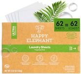 Happy Elephant Laundry Detergent Sheets, Fragrance Free, Natural Biodegradable Laundry Sheets, Plant Based, Tough on Stains, Gentle on Skin, Compatible with HE & Any Washing Machine, 62 Sheet, 1 Pack