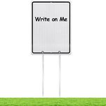 Kichwit Reusable Blank Yard Sign, Reflective Aluminum Metal Sign with Stakes, Sign Measures 15.8" x 11.8", 14" Long Metal Stakes Included (Silver)