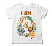 Theme Based Birthday Printed 100% Cotton t-Shirt for Baby Girl and boy (Animal Jungle Party, 1-Year to 7 Year) (4-Year, White)