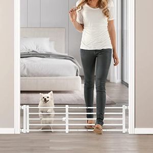 Malier Metal Dog Gate with Door, 26"-41" Width Expandable Dog Gate Short Pet Gate for Stairs and Doorways, Pressure Mount Step Over Indoor Dog Gates for Small Dogs Puppy (White, 10''H × 26''- 41''W)