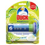 Duck Fresh Disc Toilet Cleaner Starter Pack, Toilet Bowl Sanitiser & Descaler, Lime, 1 Holder + 36 ml Refill