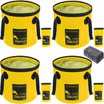 AUTODECO 4 Pack Collapsible Bucket 5 Gallon Container Folding Water Bucket Portable Wash Basin for Outdoor Travelling Camping Fishing Gardening Car Washing Yellow
